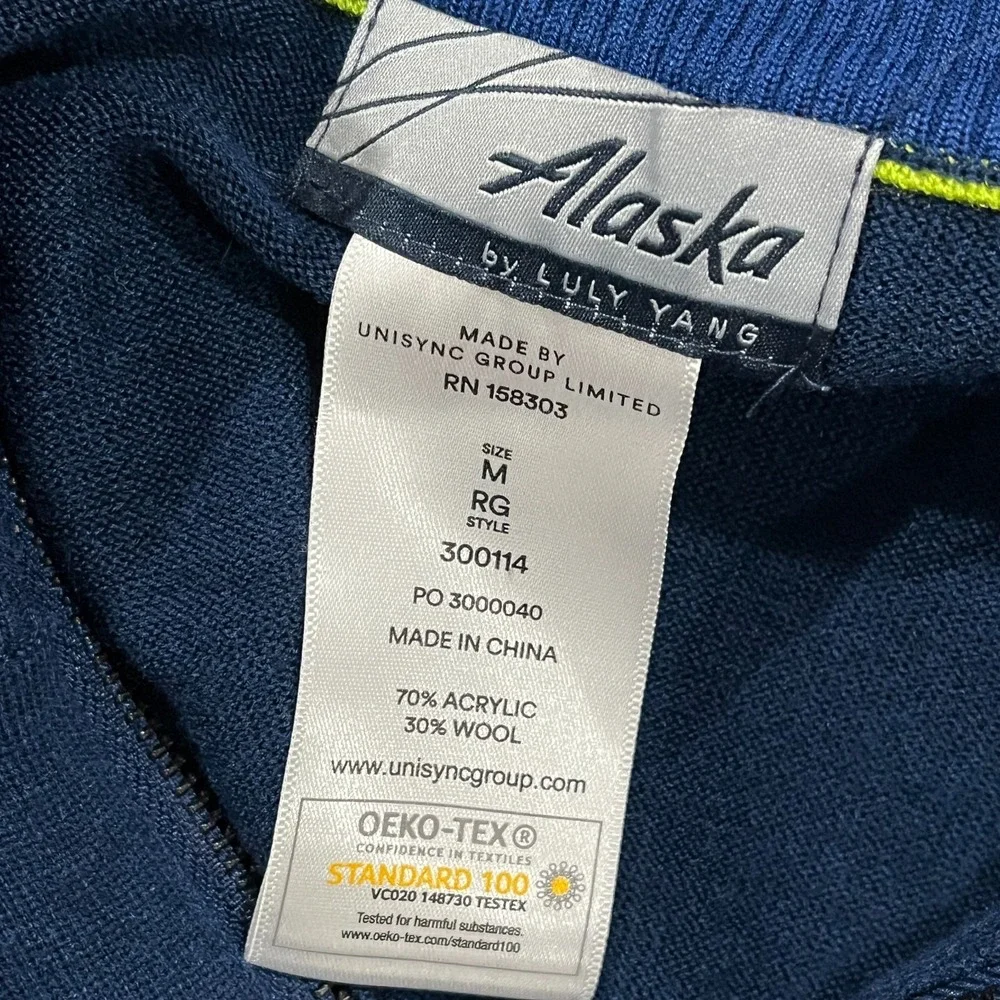 Alaska Airlines Luly Yang Full Zip Jacket Mens Medium Long‎ Sleeve Wool